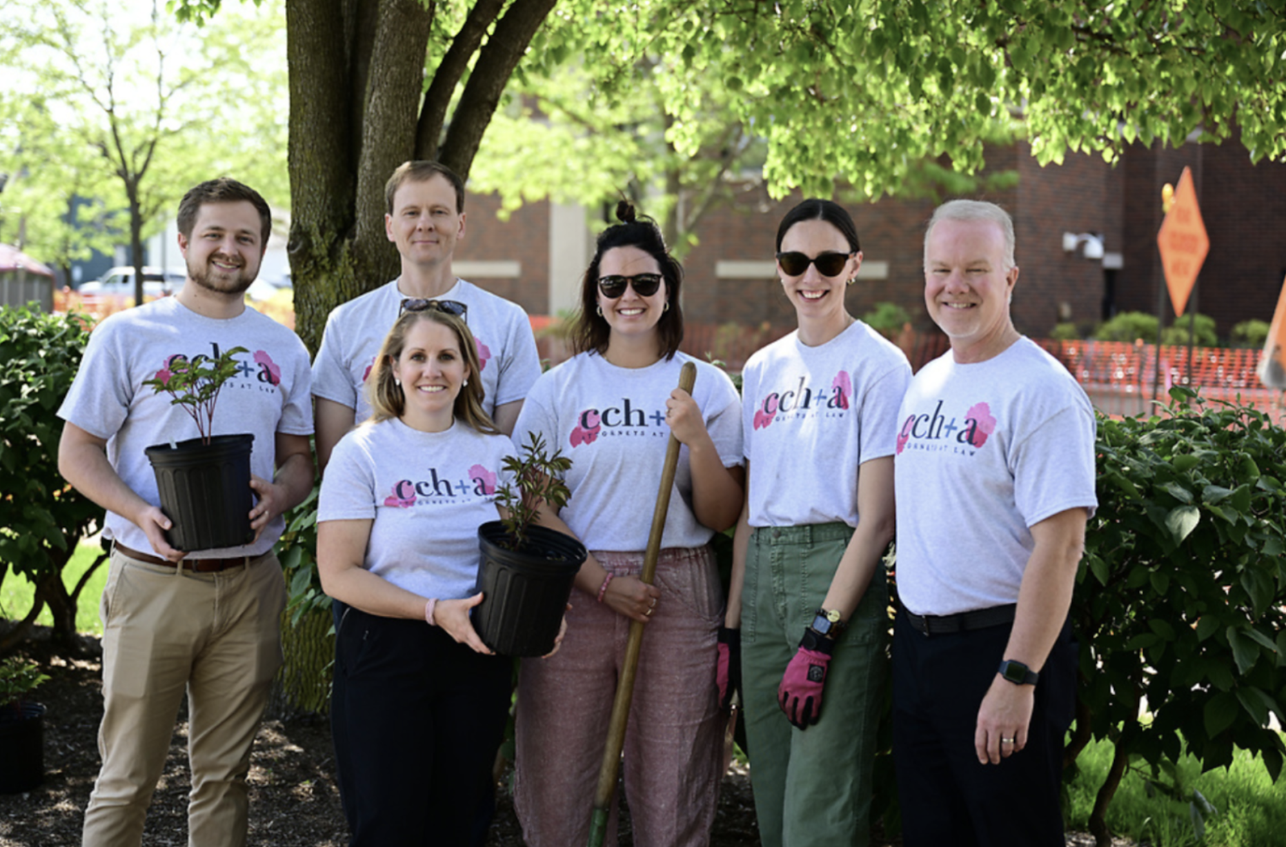 CCHA law team planting peonies