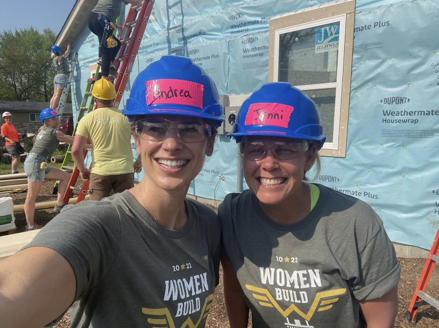 Jenni Hughes and team member at a build