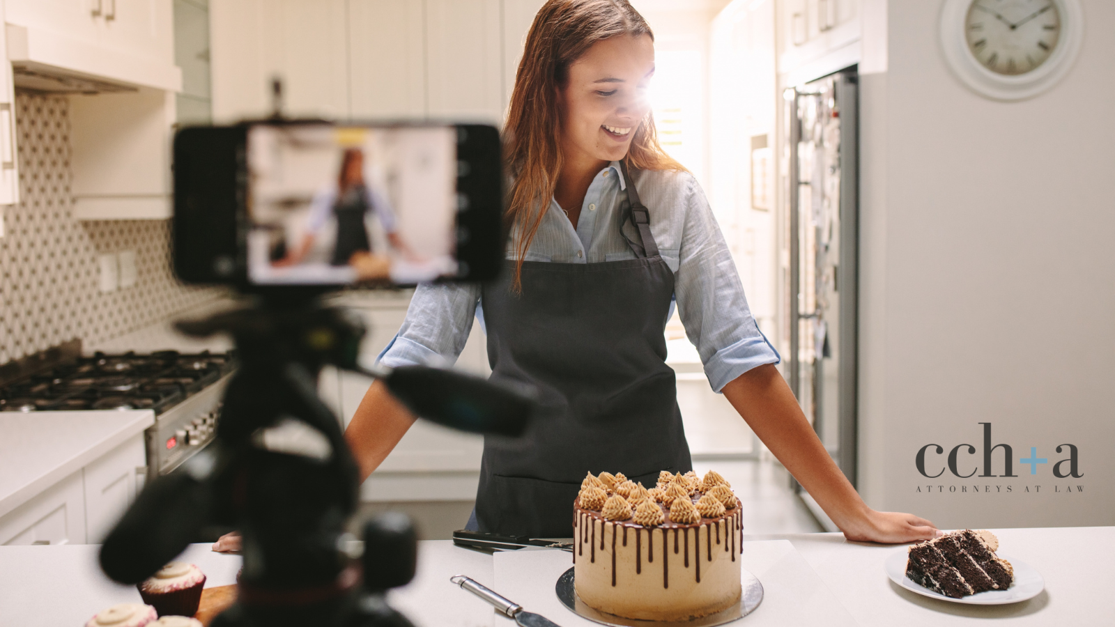 Content creator filming cooking video kitchen