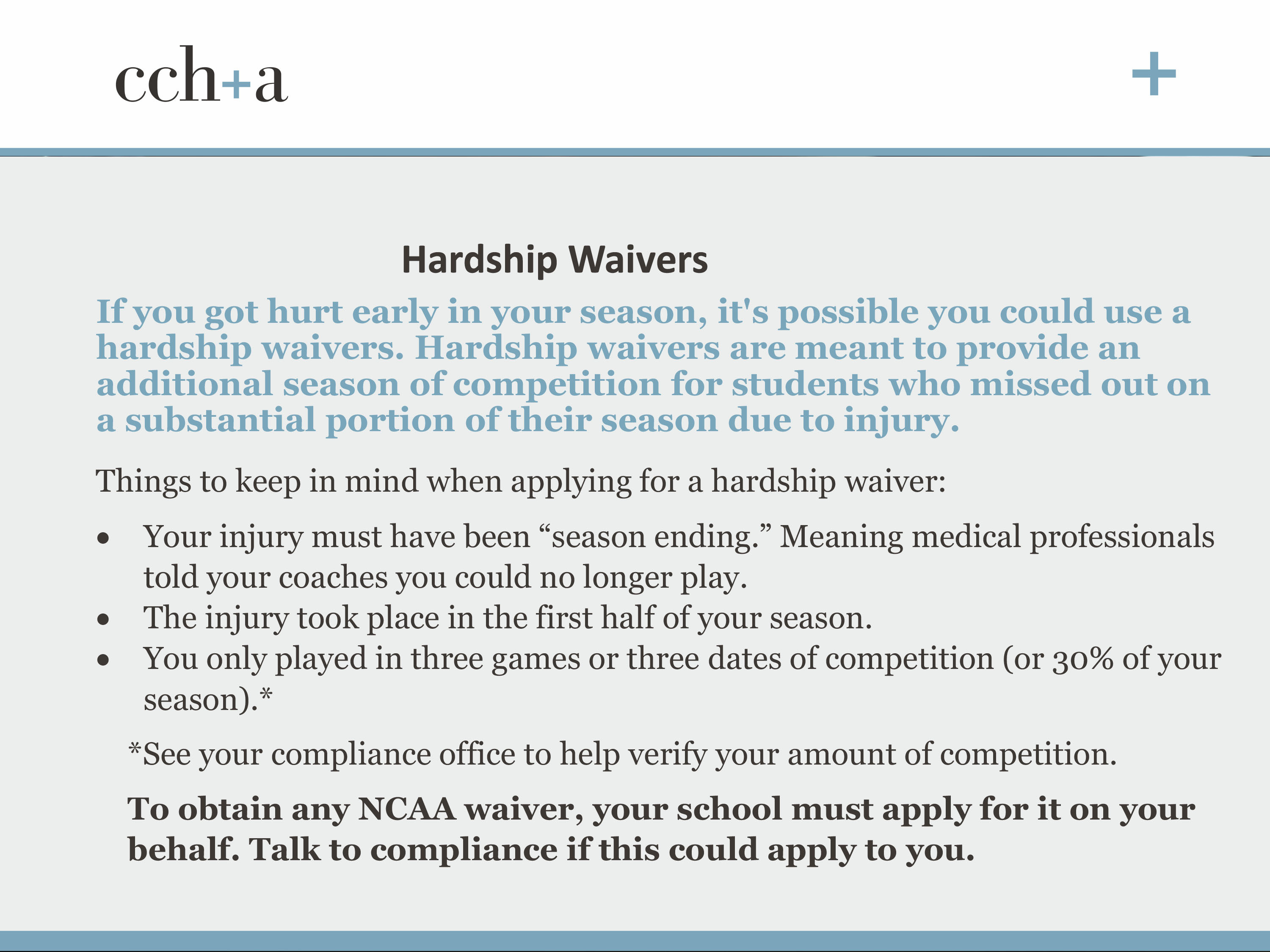 CCHA Hardship Waiver